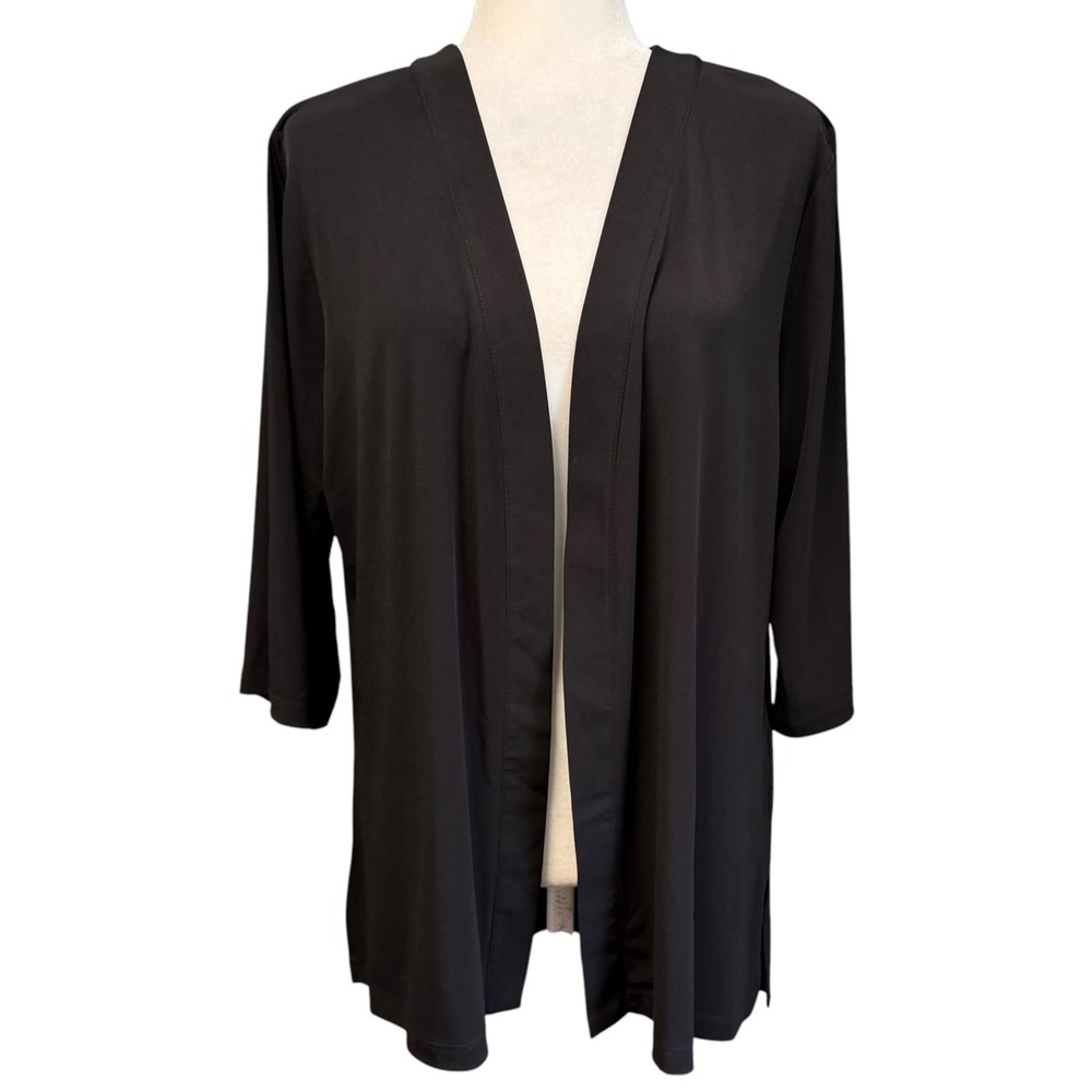 Susan Graver Tunic Cardigan Women M Open Front Liquid Knit 3/4 Sleeves Travel